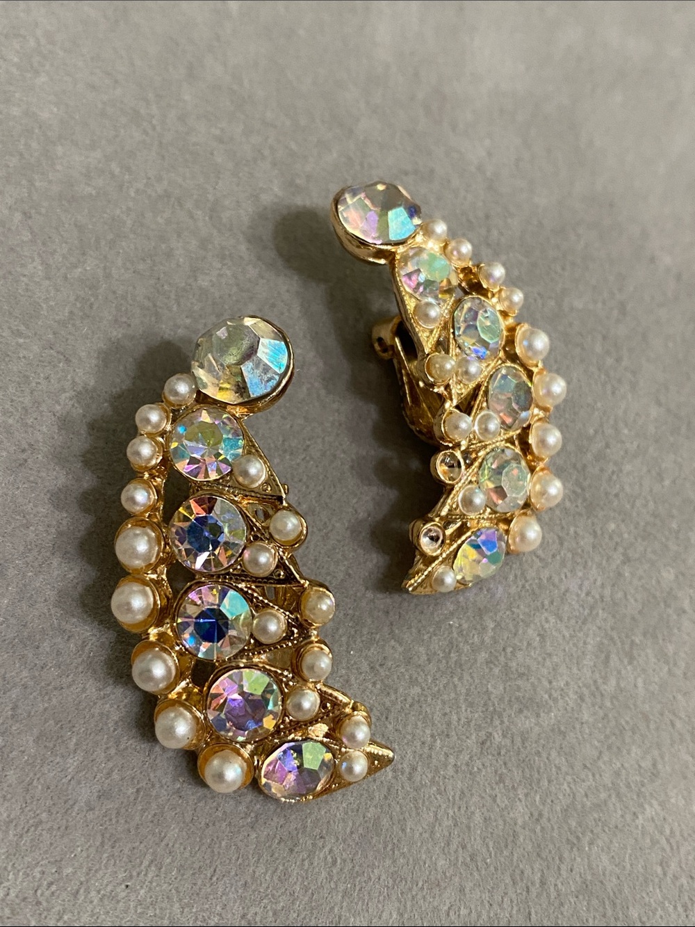 Gold-Tone Aurora Crystal & Pearl Clip-On Earrings